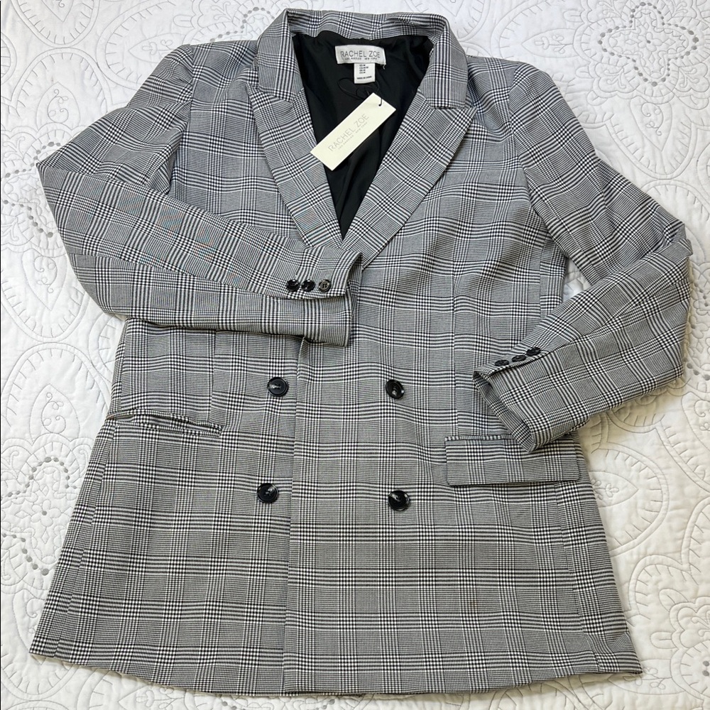 Rachel Zoe NWT Plaid Checkered Blazer Coat - Double Breasted w/ Two Pockets - M - Picture 3 of 9